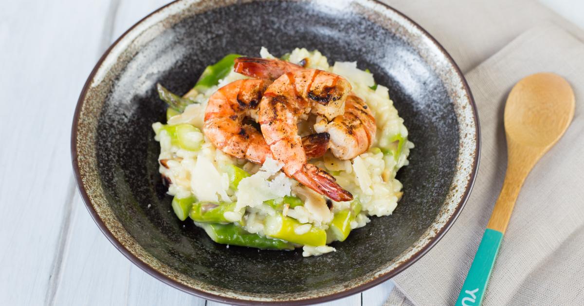 Spargelrisotto mit Garnelen