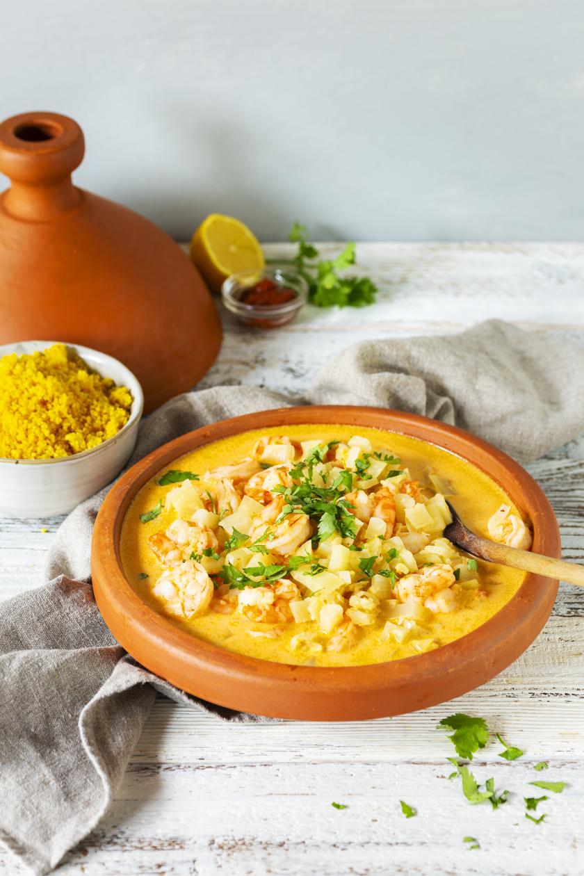 Garnelen-Tajine mit cremigem Fenchelgemüse