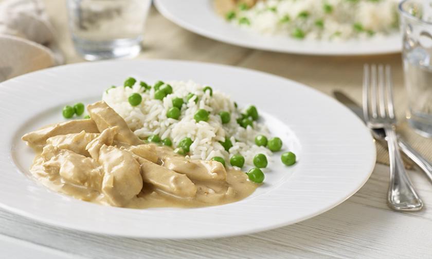 Hühnergeschnetzeltes mit Erbsenreis im Cookit | Simply Yummy