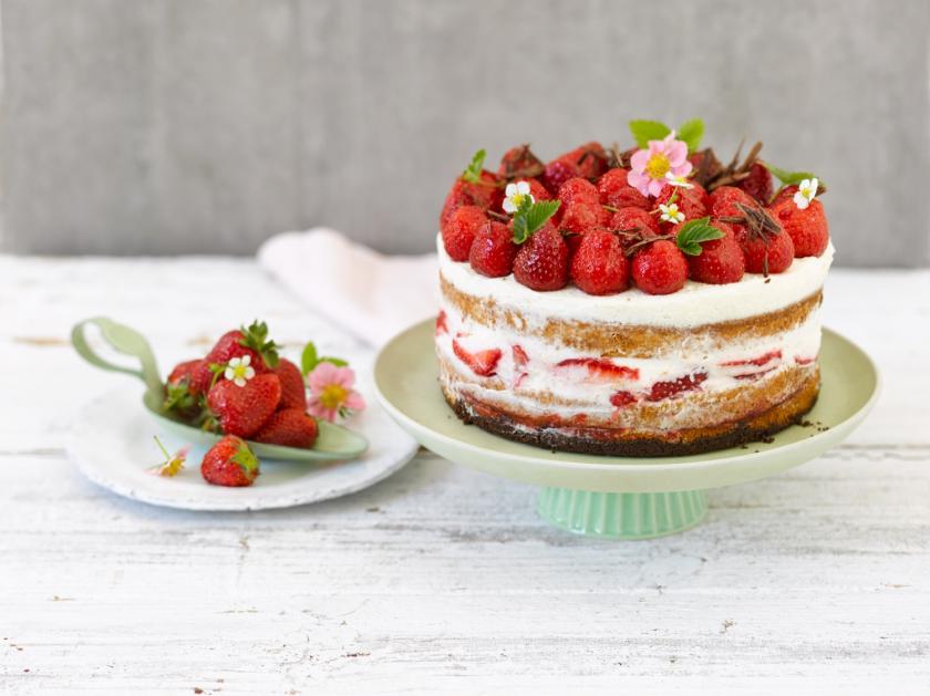 Erdbeer-Sahne-Torte mit Biskuitboden - das einfache Rezept