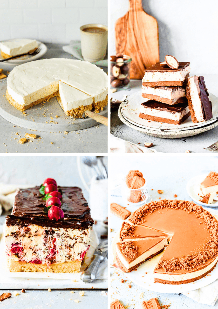 Collage aus vier Kuchen ohne Backen