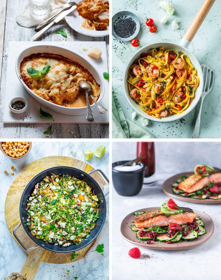 Vier Bilder zu Low Carb Abendessen in einer Collage zusammengefügt