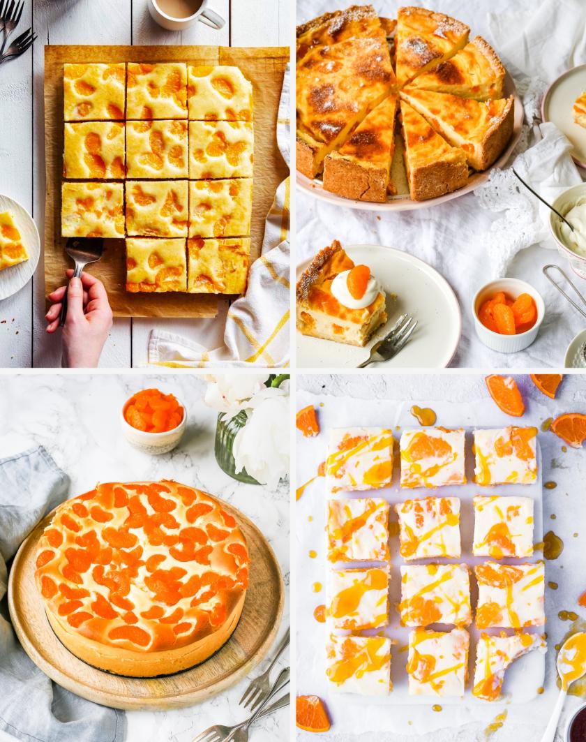 Collage mit vier verschiedenen Mandarinenkuchen