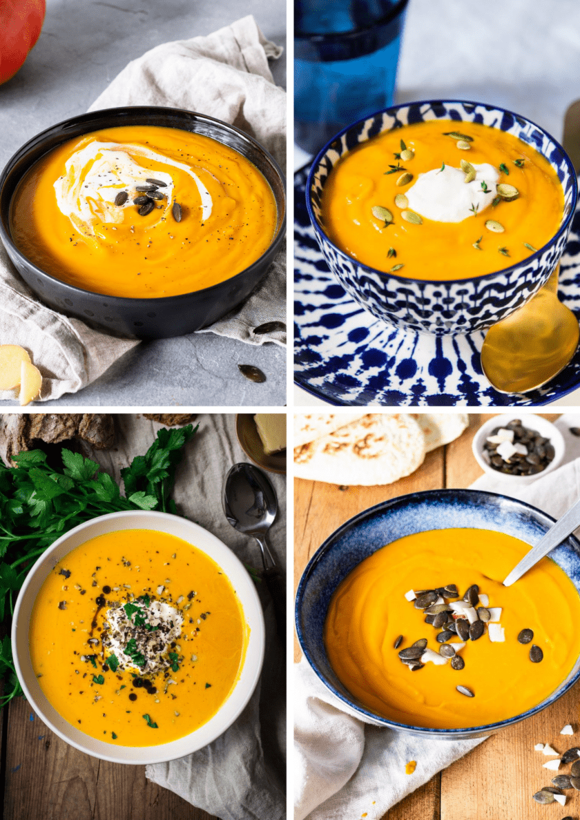 Colage aus Rezeptbildern für Kürbissuppe
