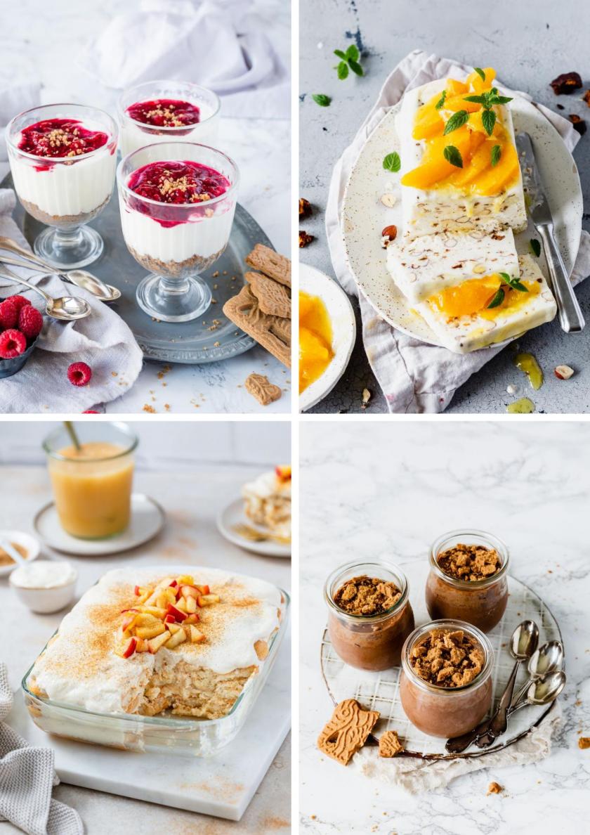Vier Weihnachtsdesserts in einer Collage