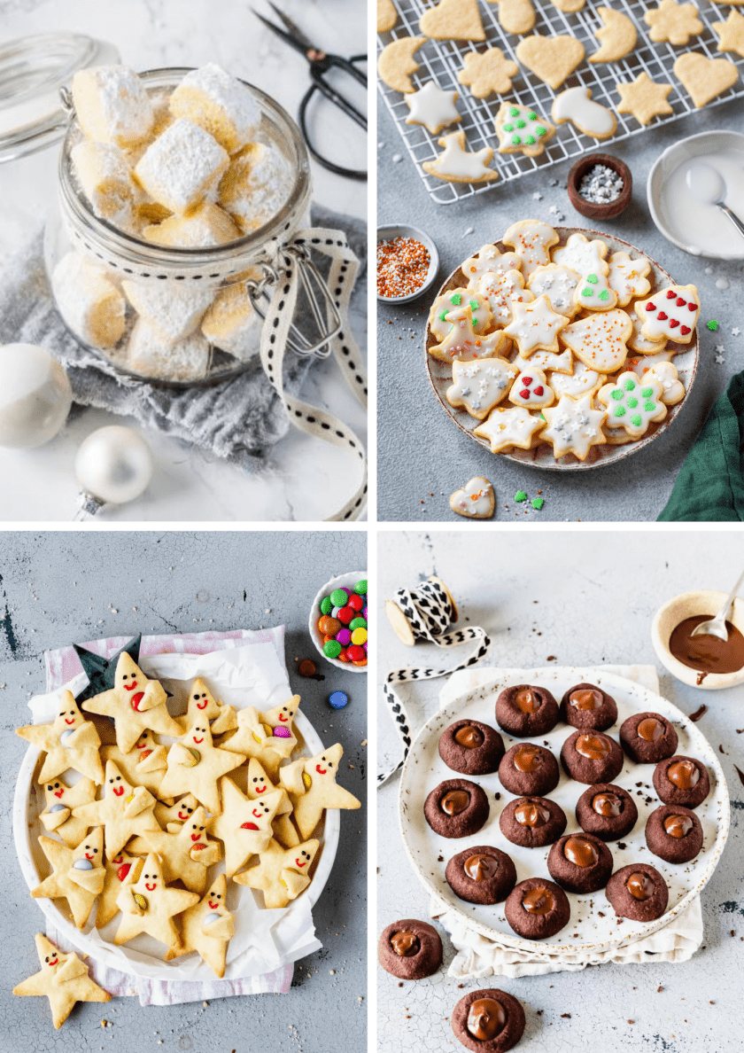 Verschiedene Weihnachtsplätzchen als Collage für eine Rezeptsammlung