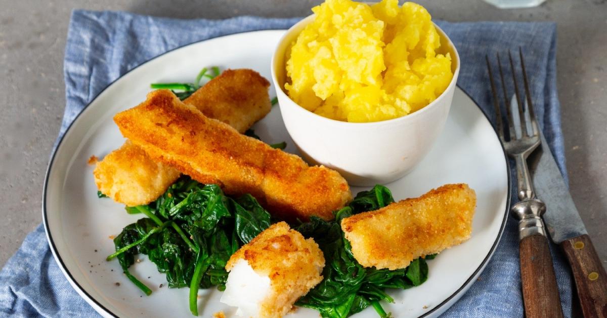 Fischstäbchen mit Spinat und Kartoffeln im Cookit